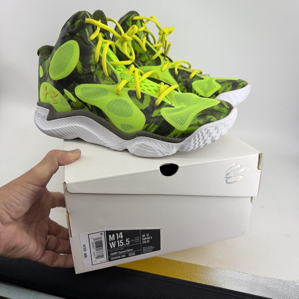 Under Armour Curry Spawn Flotro Shoes Mens 14 Womens 15.5 Green Camo Basketball